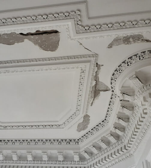 Damaged plaster cornice, before restoration image