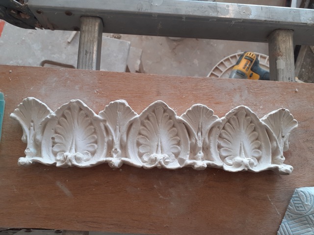 Original section of cornice, carefully removed and covered with PVA after the paint has been removed