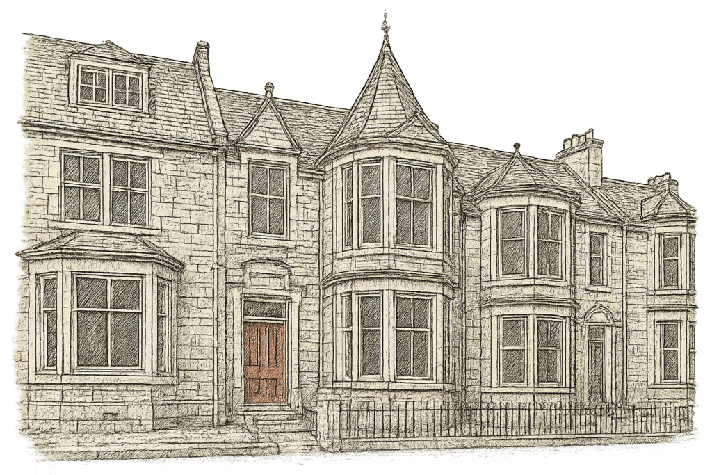 Victorian line drawing style of Victorian property Edinburgh